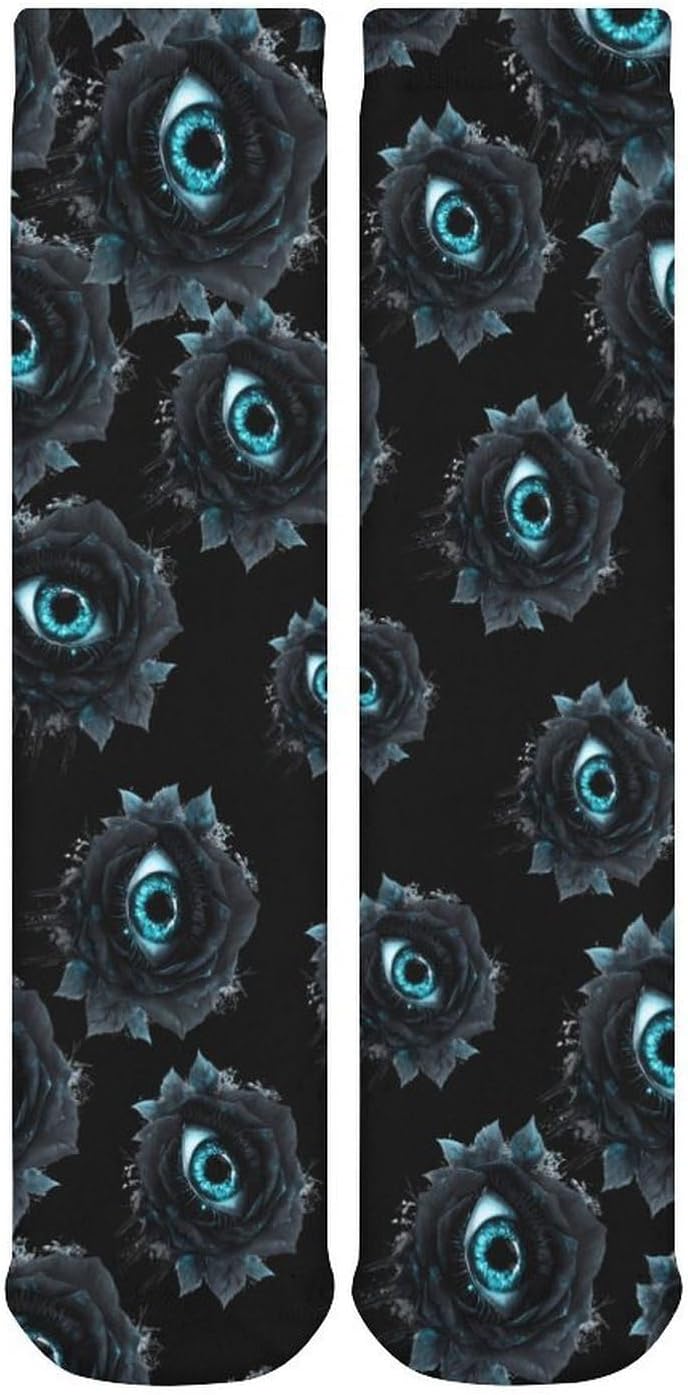 Evil Black Rose Eye Knee High Socks Casual Long Stockings Over Calf Sock Tube for Women Men