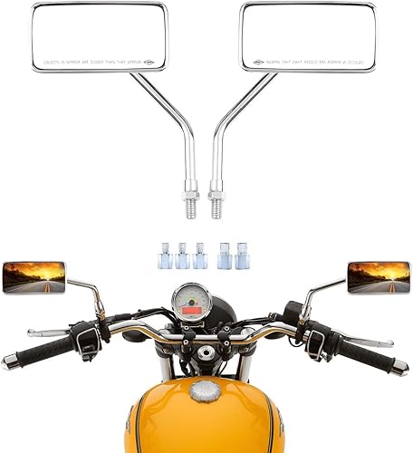 JMTBNO Espejos retrovisores rectangulares cromados de 0.394 pulgadas para motocicleta, compatibles con Honda Shadow Yamaha Vstar Street Bike Chopper