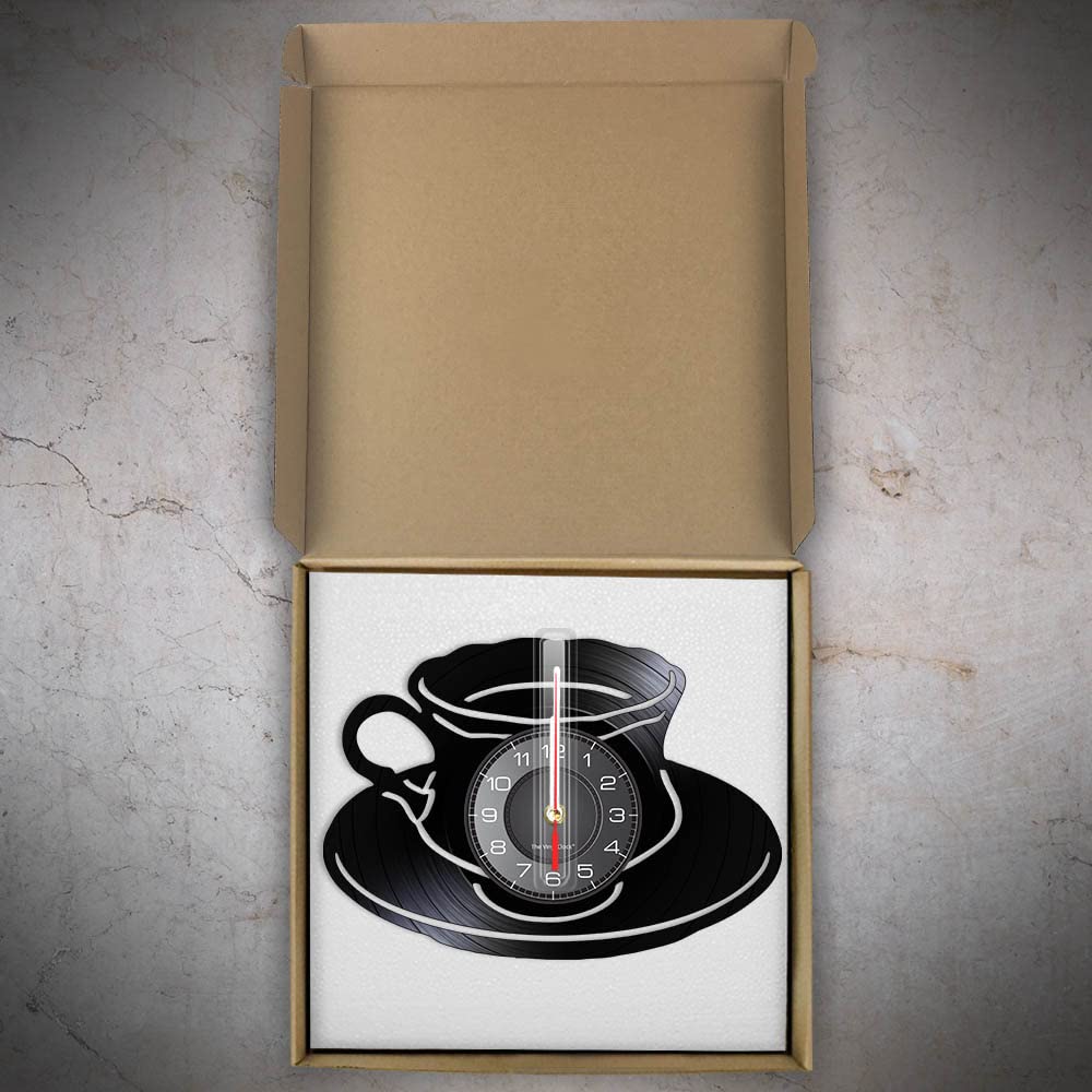 Orologio da parete in vinile, funzione luce notturna a LED a tema tazza di caffè, è un regalo da parete per gli amici amanti del caffè. (sette colori)