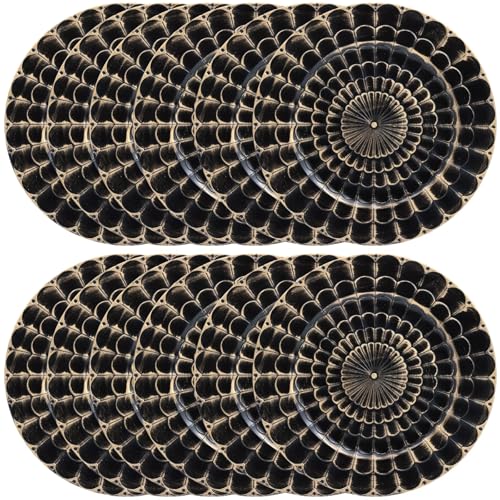 Omuriko Black Chargers Plates Set of 12, Plastic Decorative Charge Plates for Dinner, Halloween Table Setting, Holiday, Thanksgivng, Christmas by Omuriko - Used condition - US$31.48
