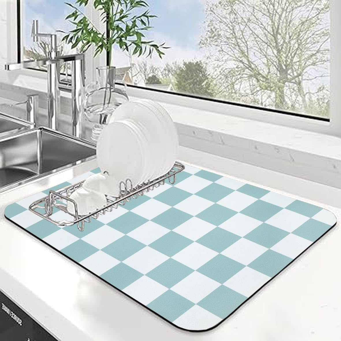 HomeCloud Dish Drying Mat for Kitchen Counter Hide Stain Super Absorbent, Non-Slip, Heat-Resistant, Great for Dishes,Rack Pad, Kitchen Counter, Coffee Maker, Coffee Item (Chess Green, 45x30cm) (B0D8FHMCRY) Amazon Price History, Amazon Price Tracker