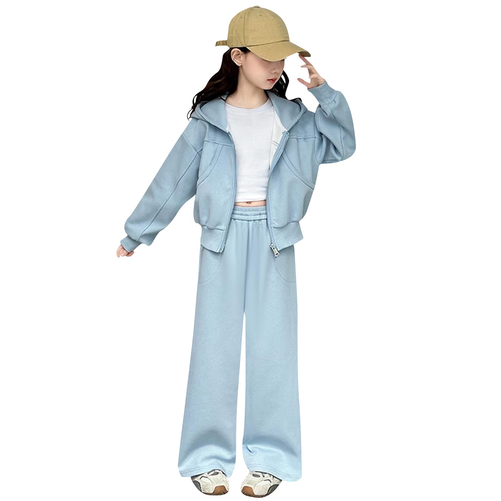 Conjunto Deportivo Niña Chándal 2 Piezas Chaqueta con Cremallera y Capucha + Pantalón Jogging para Primavera Otoño