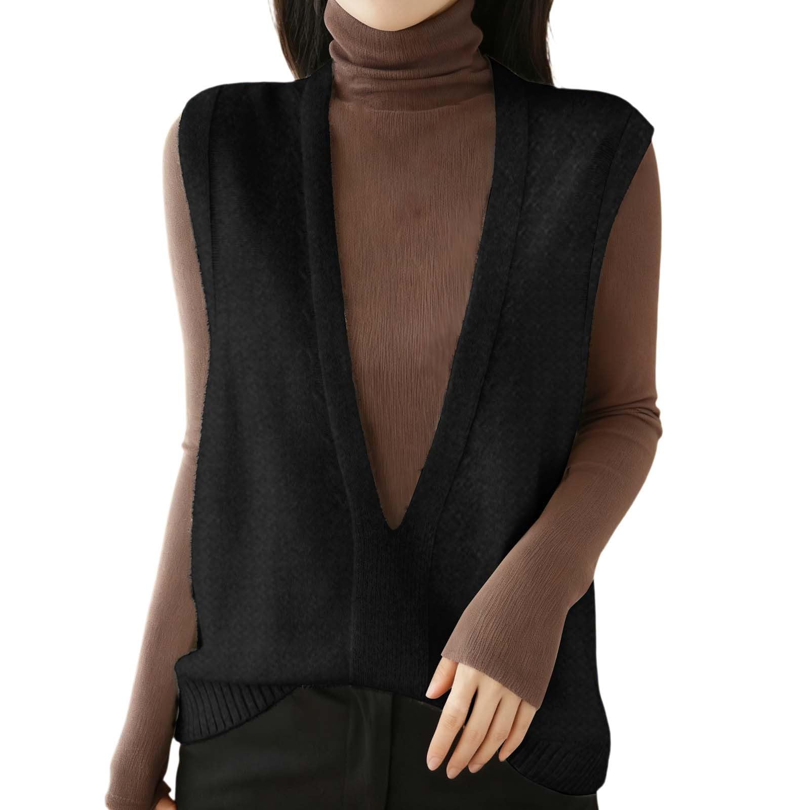 JiXiang Fall Vests Women Deep V Neck Sweater Vests Casual Knitted Tank Tops Sleeveless Ribbed Pullover Oversized Knitwear