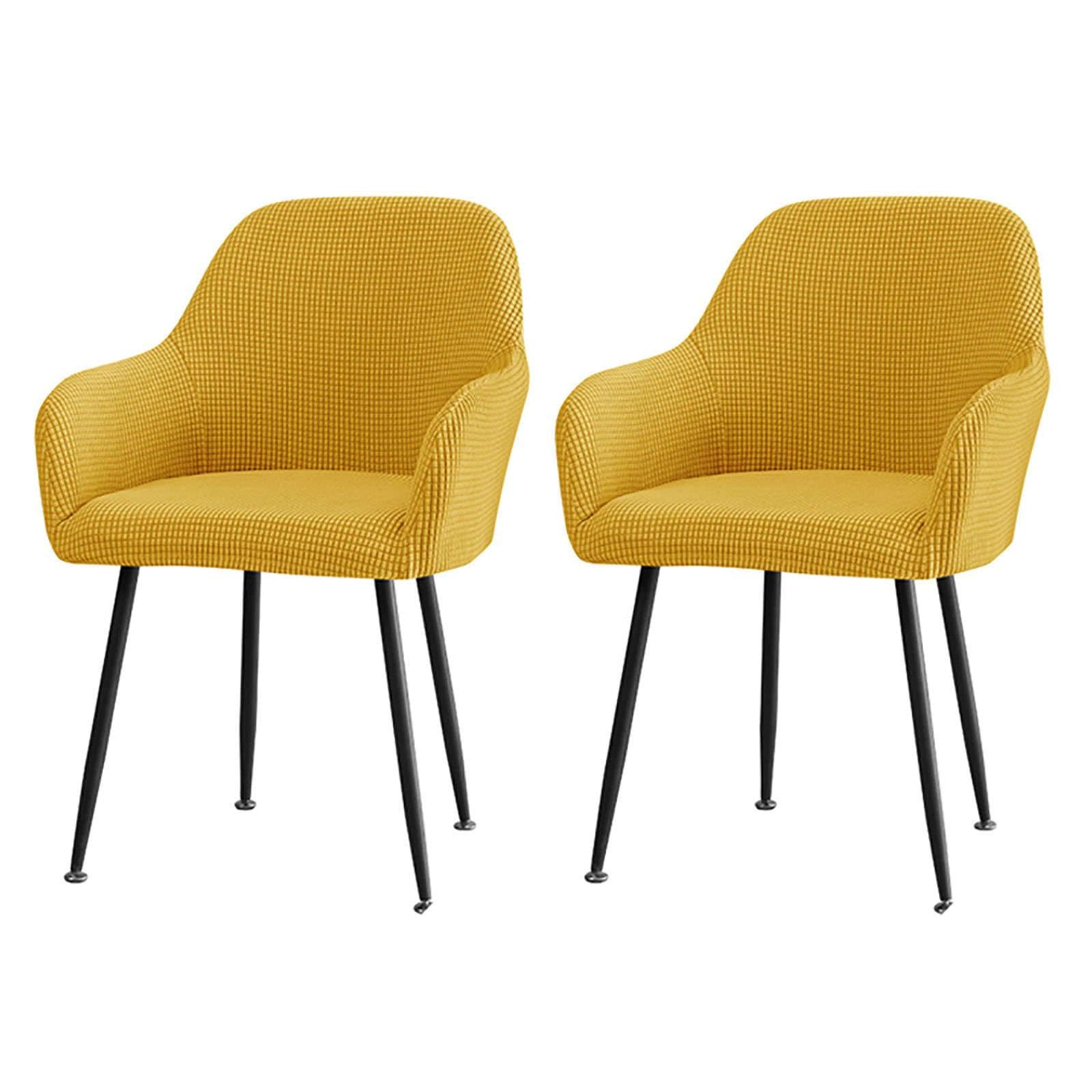 Coprisedie con Schienale Curvo Elasticizzata-D'oro-2 Pezzi | Moderno Copertura per Sedia da Scrivania, Rimovibile Fodera Poltroncina Sala Pranzo con Braccioli Lavabile