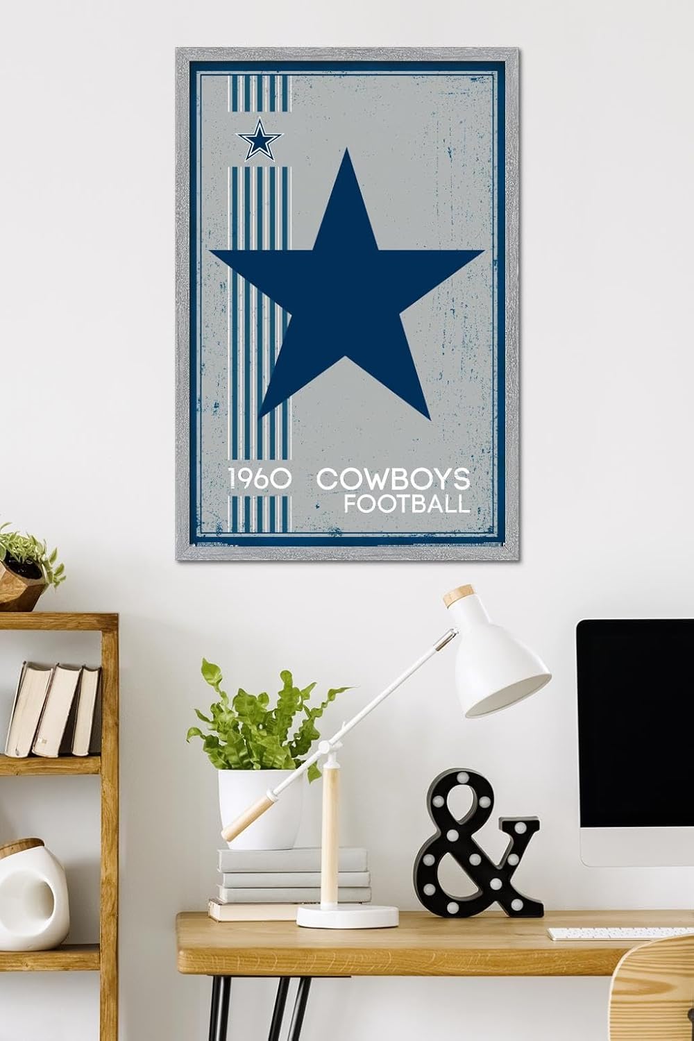NFL Dallas Cowboys - Retro Logo 14 Wall Poster, 34L" x 22.4W", Gray Framed Version