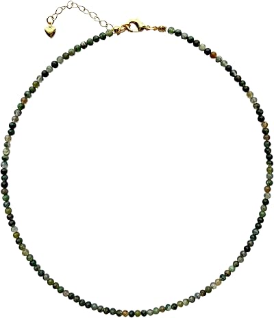 Beaded Gemstone Necklace for Women, Colorful Boho Mini Round Bead Adjustable Choker Natural Stone Beach 18K Gold Plated Rainbow Summer Handmade DIY Jewelry Birthday Valentine's Day Gift