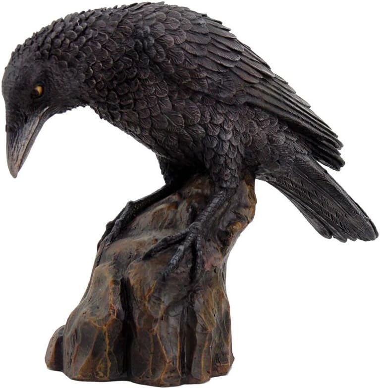 Pacific Giftware Leaning Black Raven on Rocks Hand Painted Resin Statue Figurine