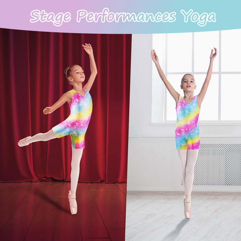 AOOWU Leotardos de Danza para Niña 2 PCS Body Cuello Redondo Sin Mangas Rosa 5-6 Años 120cm