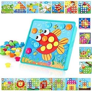 TINOTEEN Mozaïek pegging spel voor kinderen,Baby Button Art speelgoed Educatief speelgoed pegging mozaïek met 50 kralen…