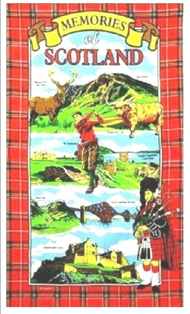 Elgate Red Memories Of Scotland Tea Towel Souvenir Gift Scottish Tartan Bordering