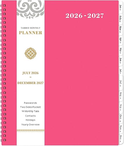 Monthly Planner 2026-2027 - 18 Monthly Calendar Planner from Jan 2026-Dec 2027, 8.5" x 11", Academic Planner 2026-2027 with Twin-Wire Binding, Tabs,