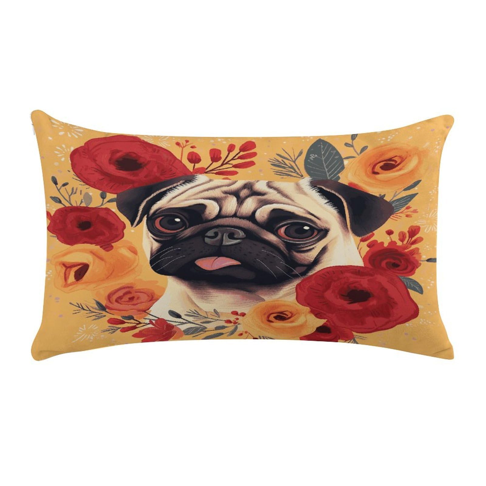 Pug Flower Pillow Cover Super Soft Pillowcase Luxury Cozy Fuzzy Velvet Pillow Shams Breathable Standard Pillow Cases with Zipper Wrinkle-Free Pillow Cover 12 "×20 "
