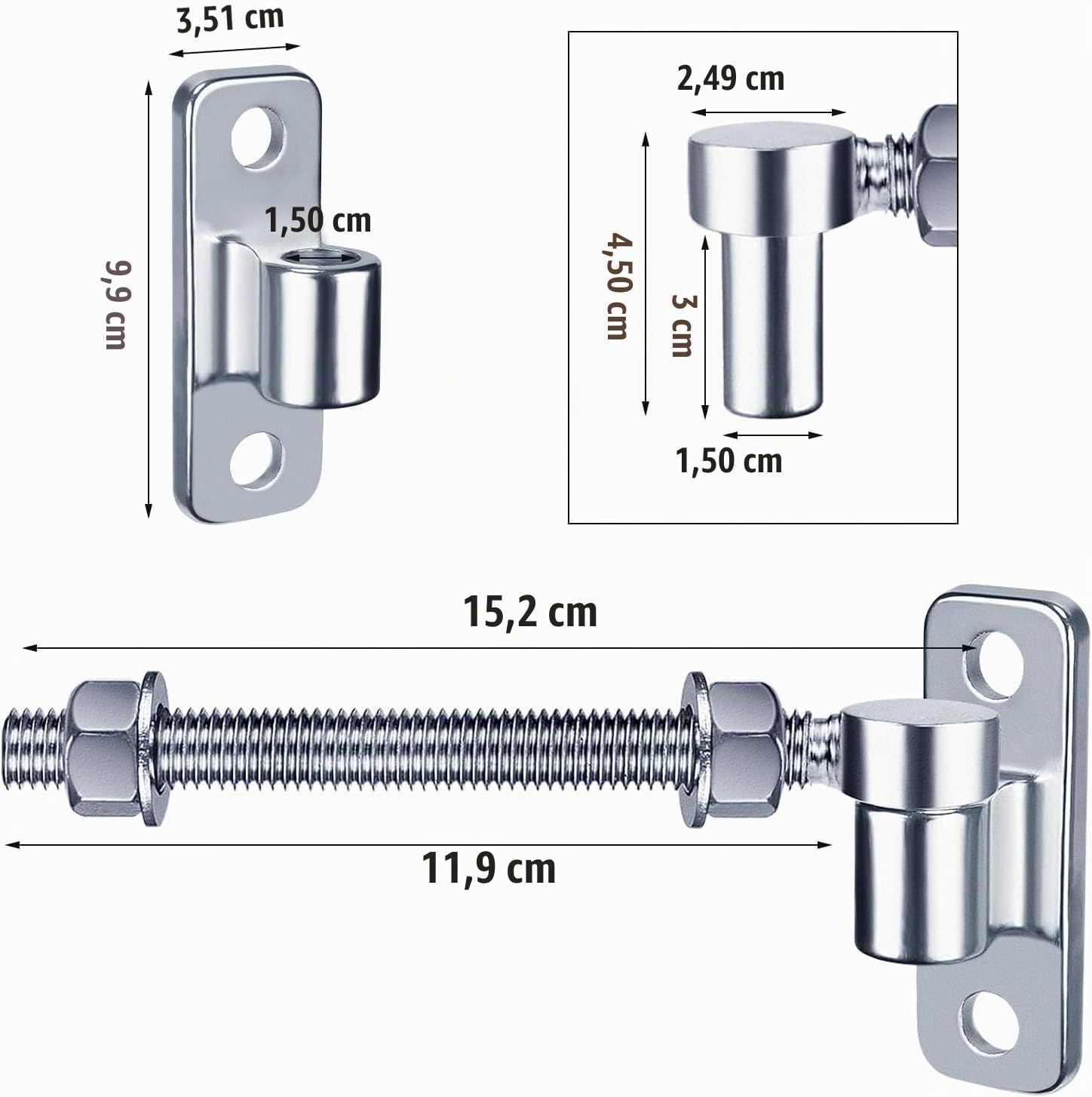 Cerniere per Cancello, Confezione da 4 Cerniere per Porte, Cerniere Pesanti per Cancelli in Acciaio Inossidabile, per Cancello da Fattoria/Cancello da Giardino/Recinzione in Legno, 150mm