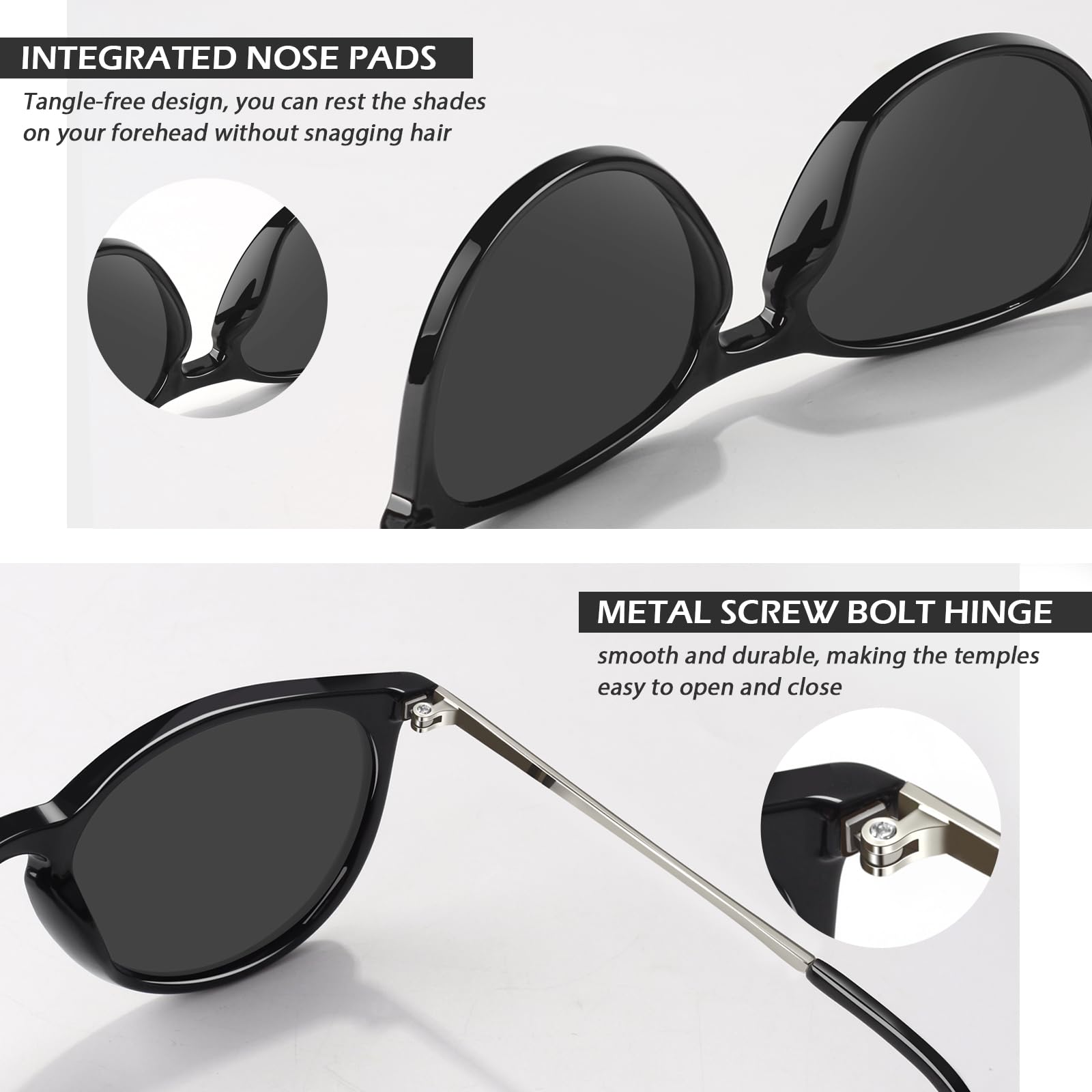 LINVO Lunettes de Soleil Femme Homme Polarisées Protection UV400 Rétro Style Lunettes de Soleil Ronde