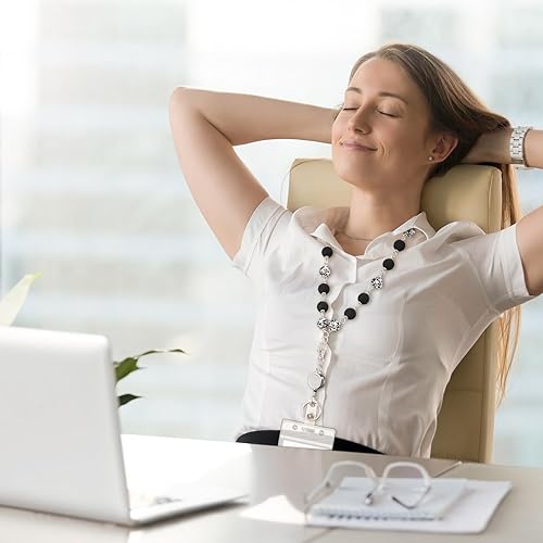 Miniatura 6 de Boao 3 cordones de cuentas para insignias de identificación, soporte retráctil con cordón para collar, lindos cordones para el cuello para gafas,