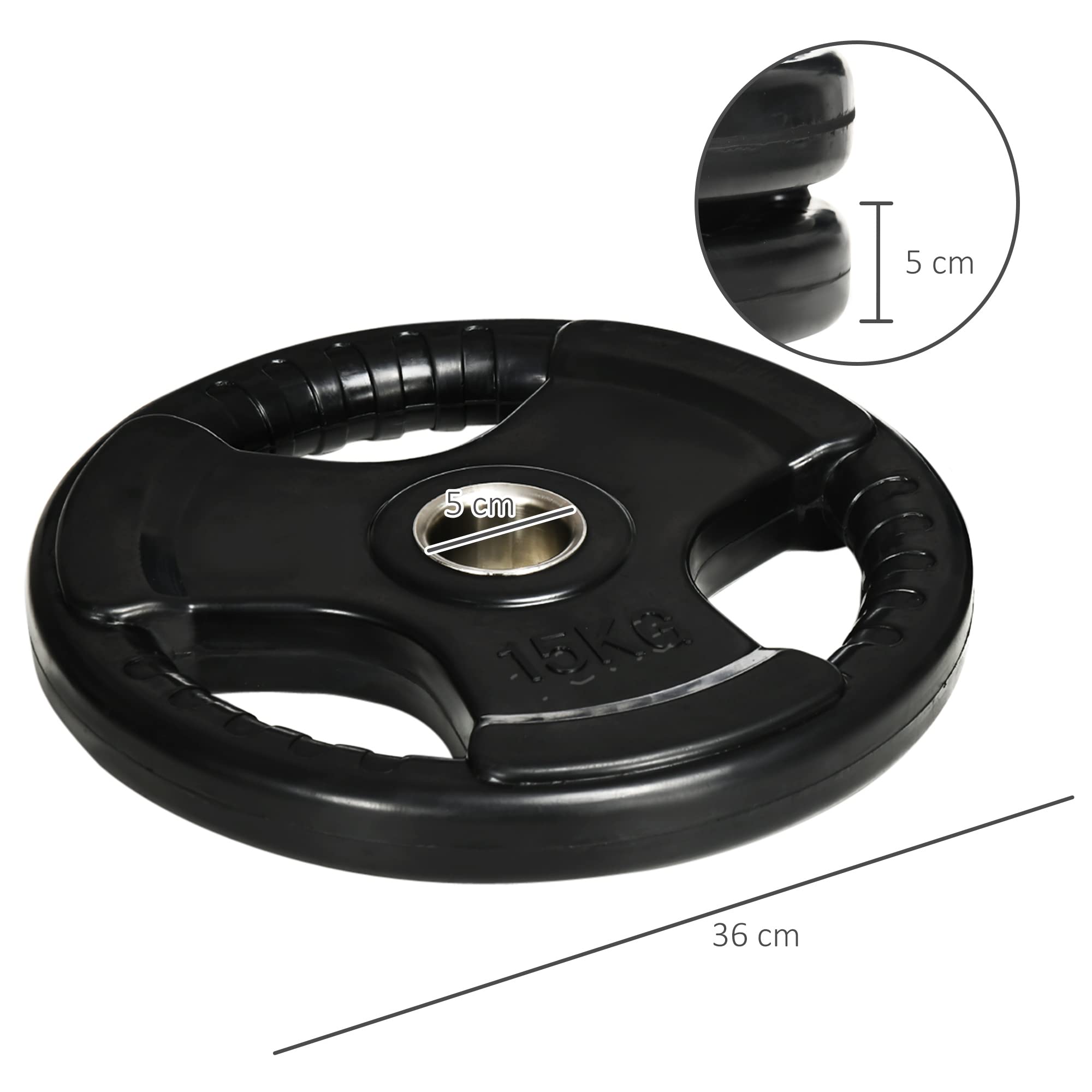SPORTNOW Set de 2 disques d'haltères, Tri-Grip 2 x 15 KG disques Olympiques caoutchoutés, disques de Poids protégeant Le Sol avec perçage de 5 cm, Trois poignées, pour haltérophilie, Musculation