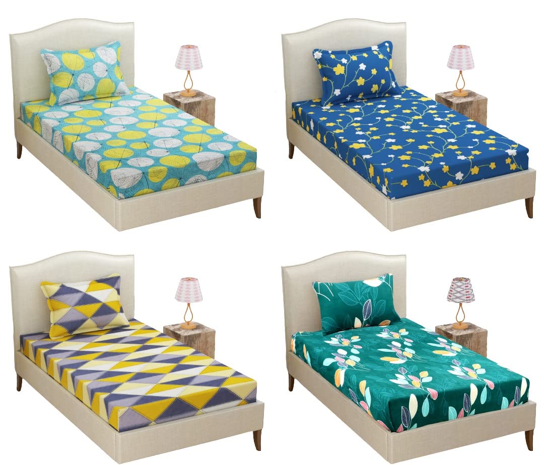 BSB HOME® Prime Collection Combo Pack of 4 Single Bedsheet with 4 Pillow Covers |160 TC Soft Brushed Glace Cotton -Long Lasting & Wrinkle Free -152x225 cm (Multicolor, Grey Yellow & Green) (B0B5N1N5XK) Amazon Price History, Amazon Price Tracker