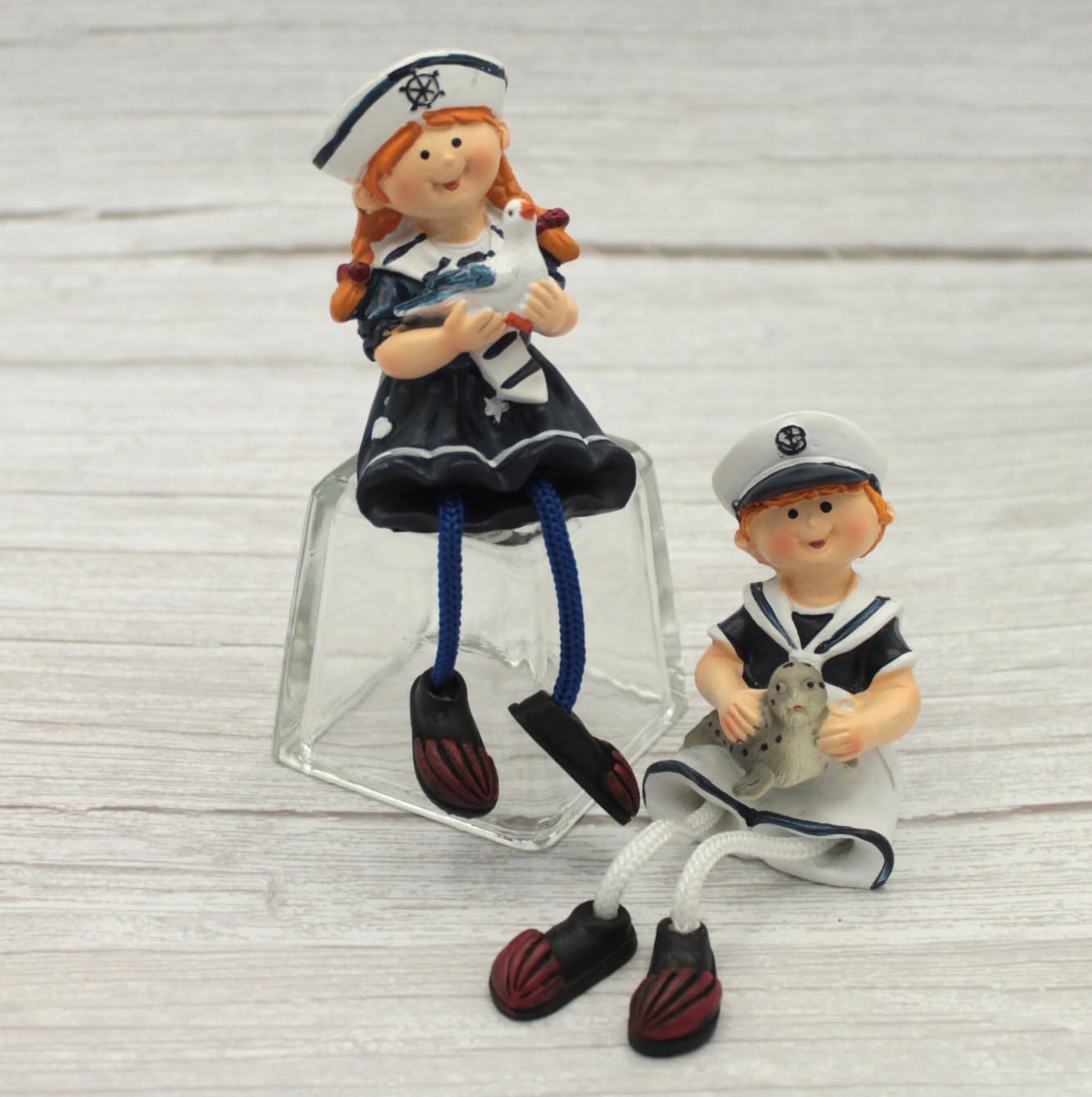 2er Set Kantenhocker Matrosen Kinder mit Kordelbeinchen 15 cm (Weiß)