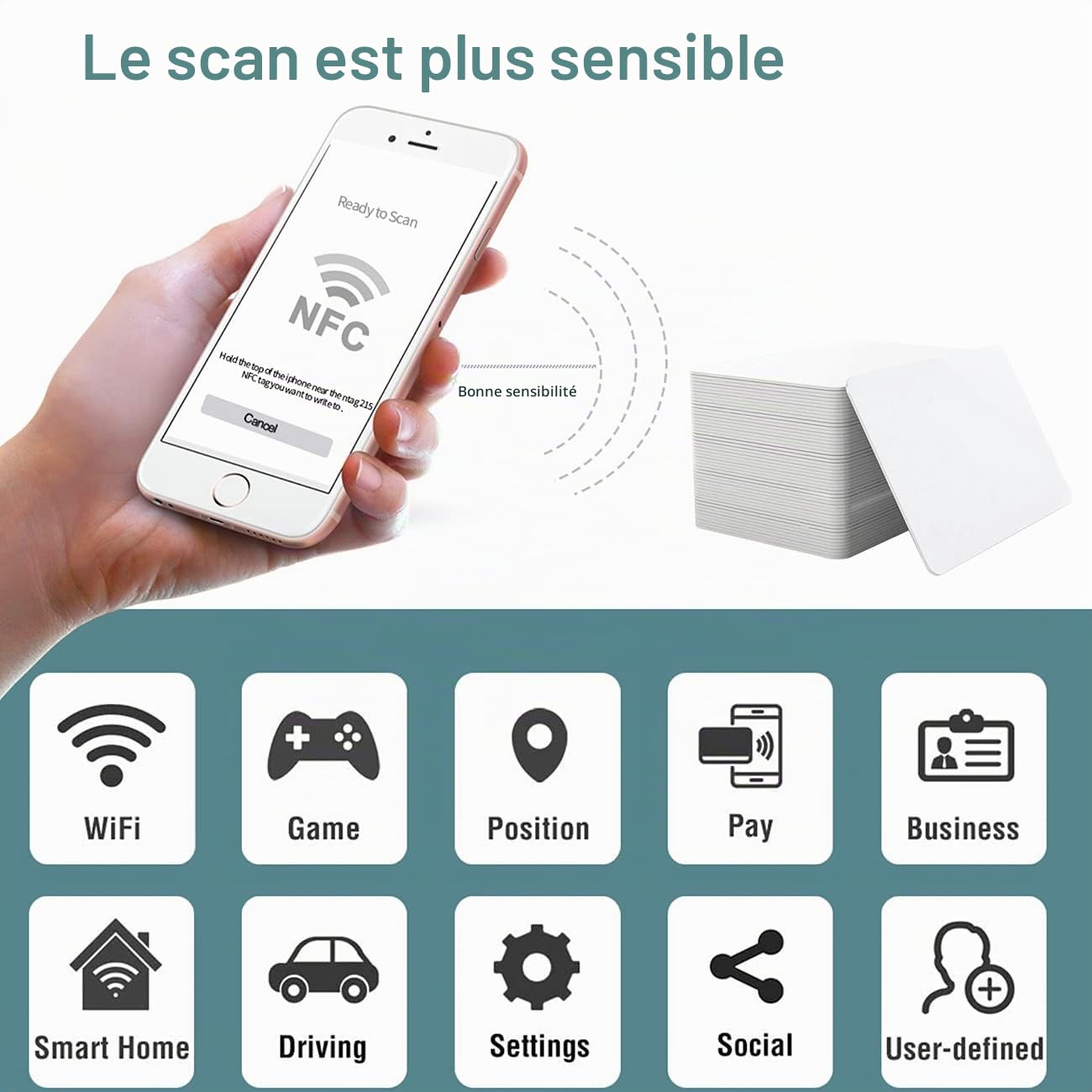 100 pièces NFC Cartes Tag NTAG215 NFC Tags NFC 215 vierges réinscriptibles，Compatible avec Amiibo 504 Octets Mémoire, Fonctionne avec Tous Les NFC Appareils Compatibles