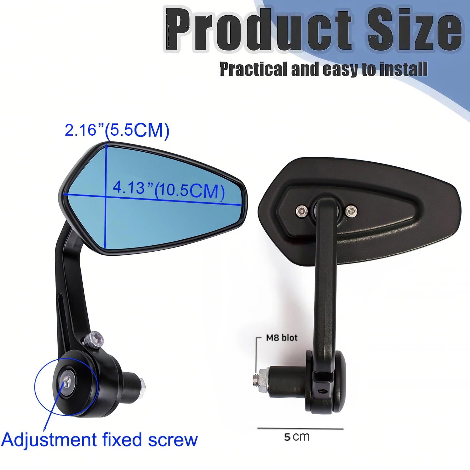 Rétroviseurs de Guidon de Moto 7/8" 22mm CNC Verres Antireflets Bleus Rétroviseurs Latéraux Moto Compatible avec Z1000 Z750 MT03 monster mt07 mt09 scooters UTV Street Sport Bike Cruiser