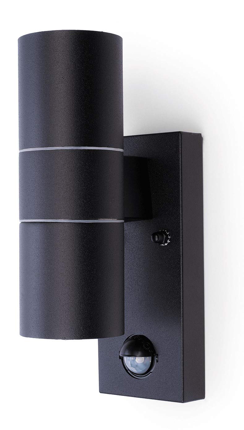 HiSPEC Coral LED Outdoor Up Down Wall Light with PIR Sensor - Black | for Home, Driveway, Garden | Wall Mounted Security Light with Movement Sensor & IP44 Rating | GU10 Bulb Compatible