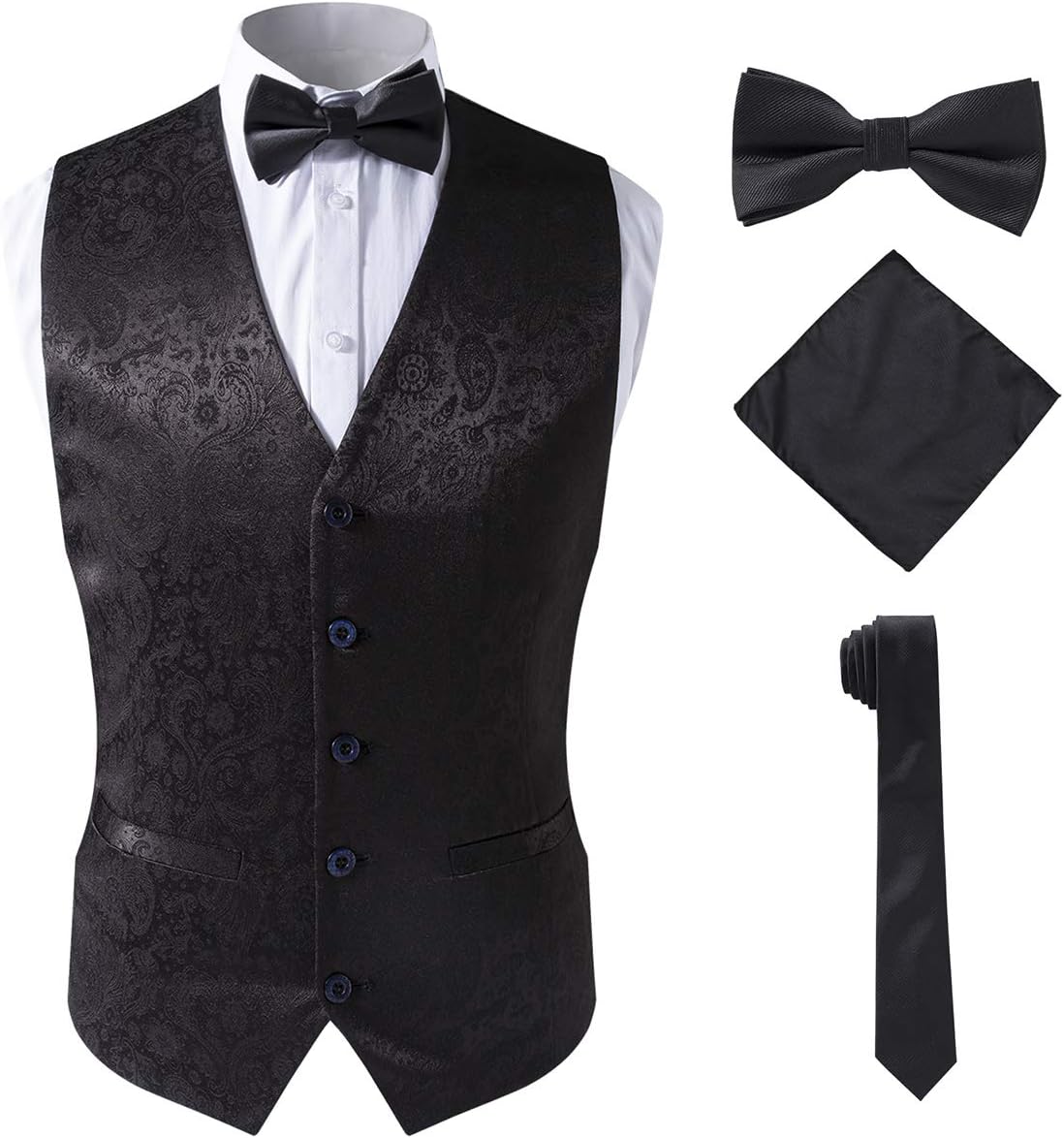 Custom Made Groom Elegant Tuxedos Silk Flower Black Tuxedo Vest for Mens,Black,L