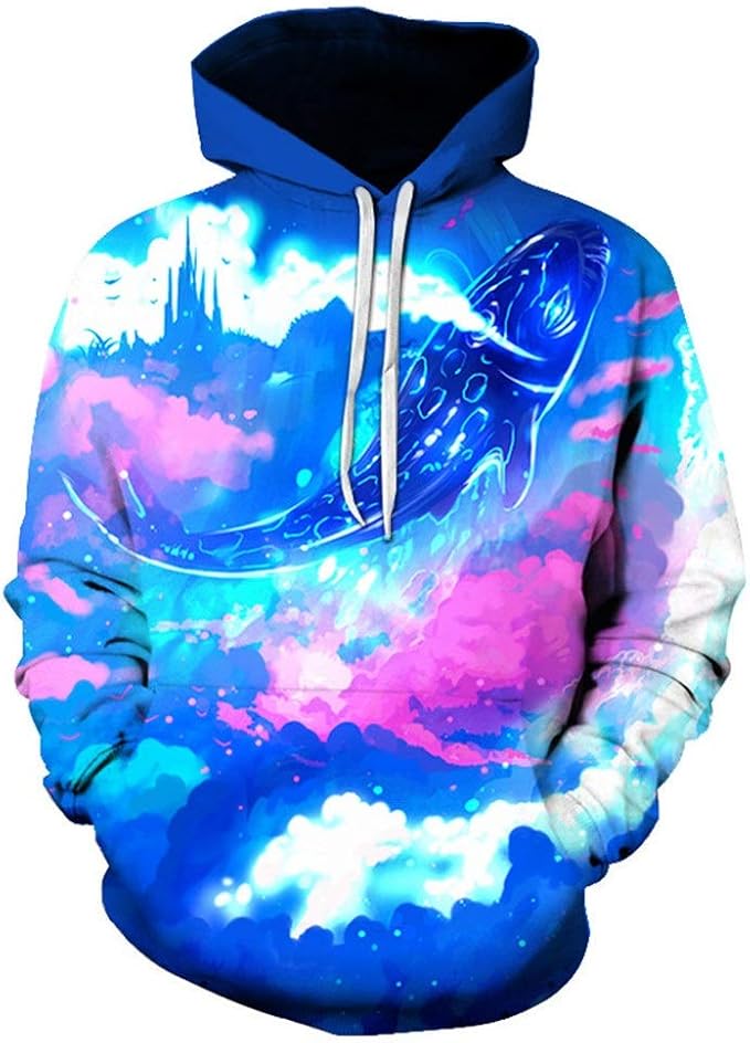 GLUDEAR Felpa Con Cappuccio Uomo Con Stampa 3D - Lupo Multicolore, Taglia XX-Large