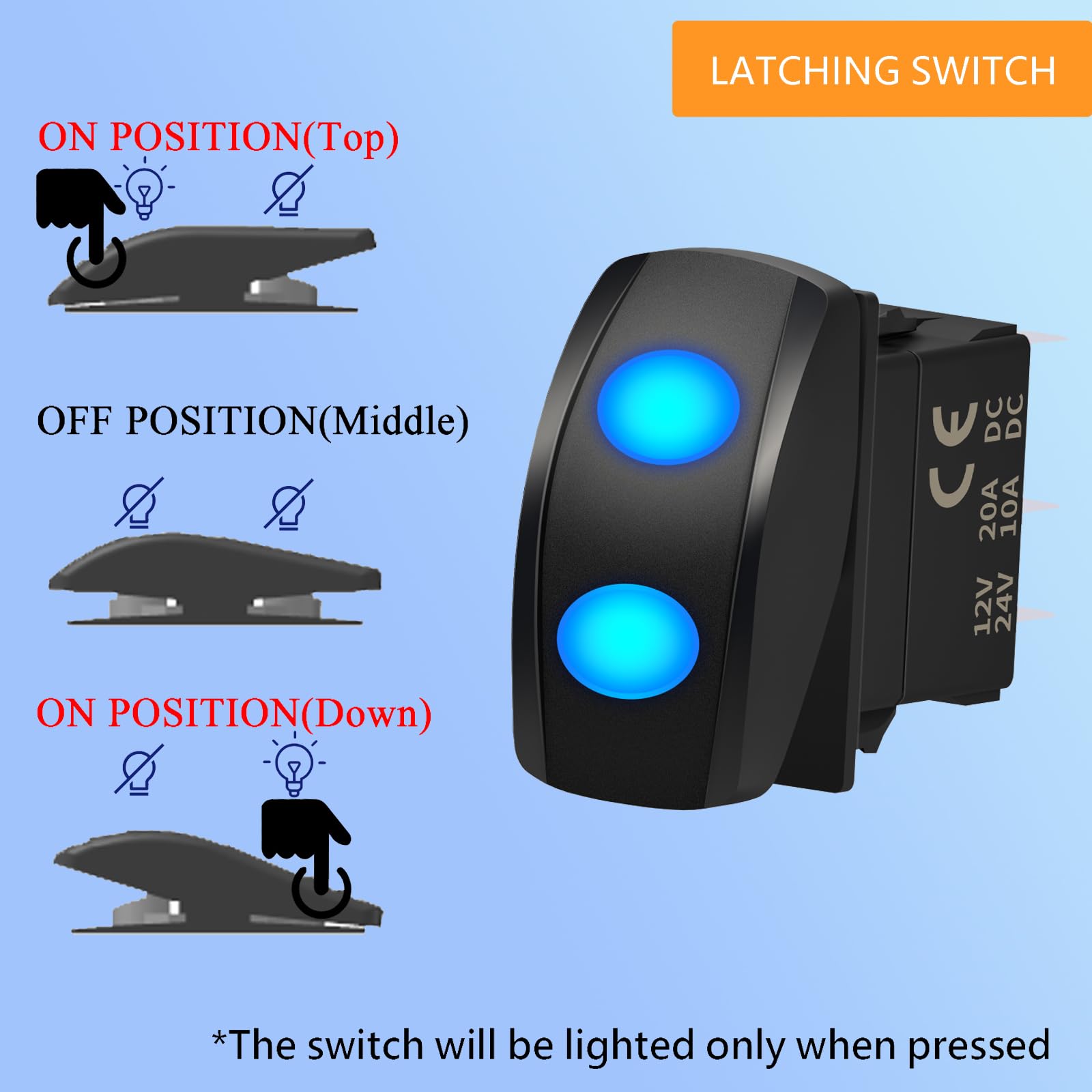 Automotive Rocker Switch 5 Pin Waterproof Rocker Switch - ON/OFF 12V ...