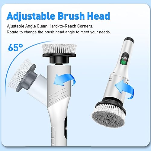 Miniatura 4 de Limpiador giratorio eléctrico impermeable IPX7, limpiador eléctrico con 9 cabezales de cepillo, mango largo ajustable de 2 velocidades para cocina,