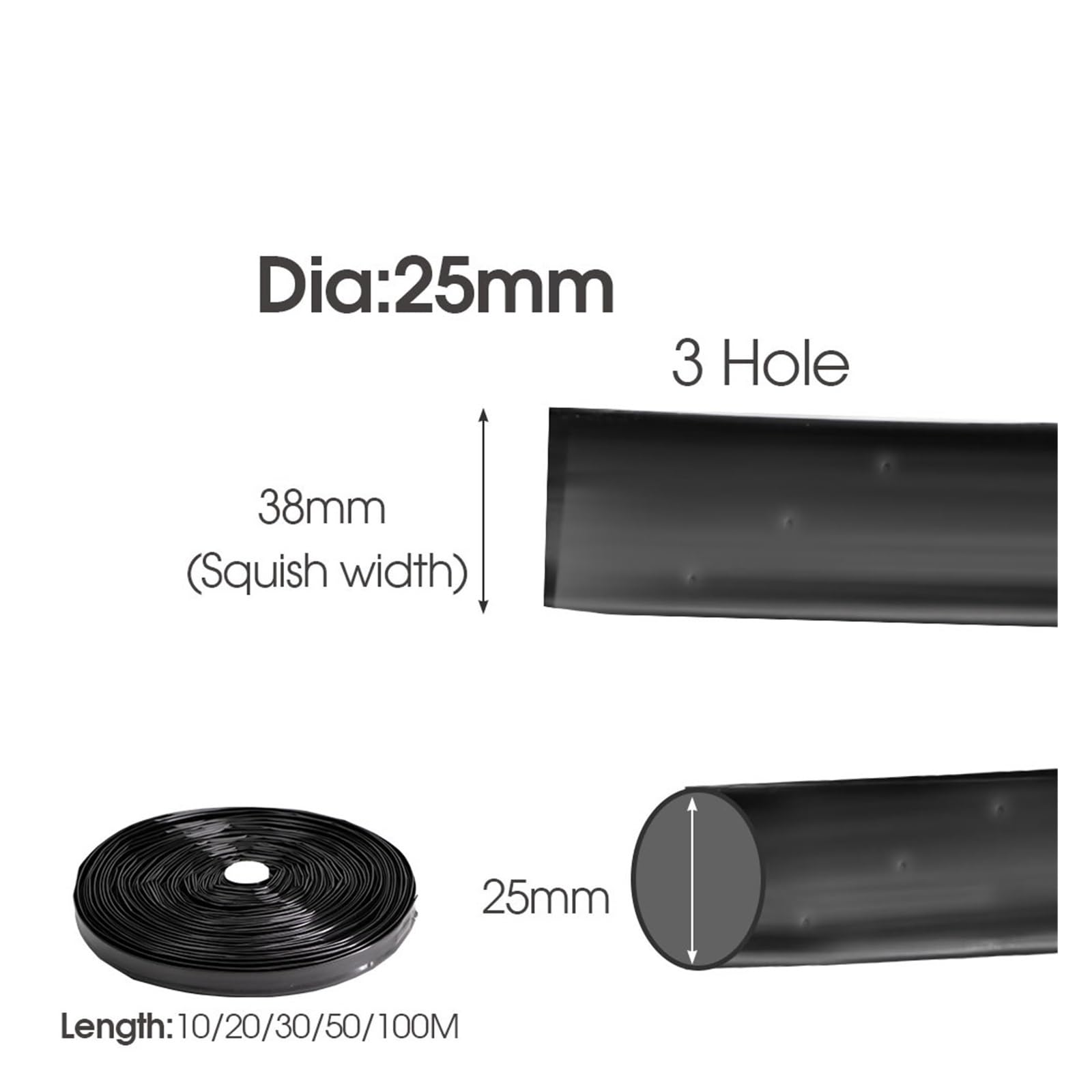 Tubo per irrigazione a goccia da giardino, Tubo flessibile for irrigazione a goccia 10-100 m x 25 mm for prato da giardino(50M)