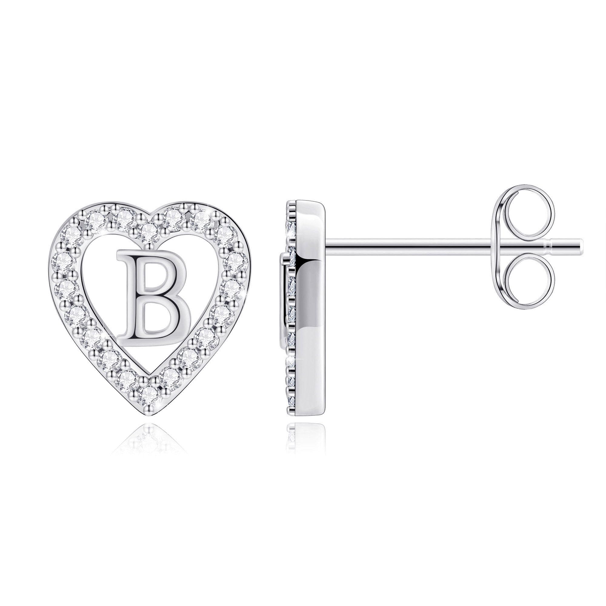 Anoup Heart Initial Stud Earrings for Girls Kids, Hypoallergenic Earrings