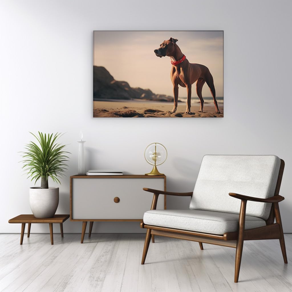 Canvas for Living room. Serenity Unleashed: A Majestic Hound's Beachside Contemplation, 27 x 18 inch Canvas Wall Art - Beach Sunsets And Sunrises - Modern Home Decor - 91x61 cm (36x24 inch)