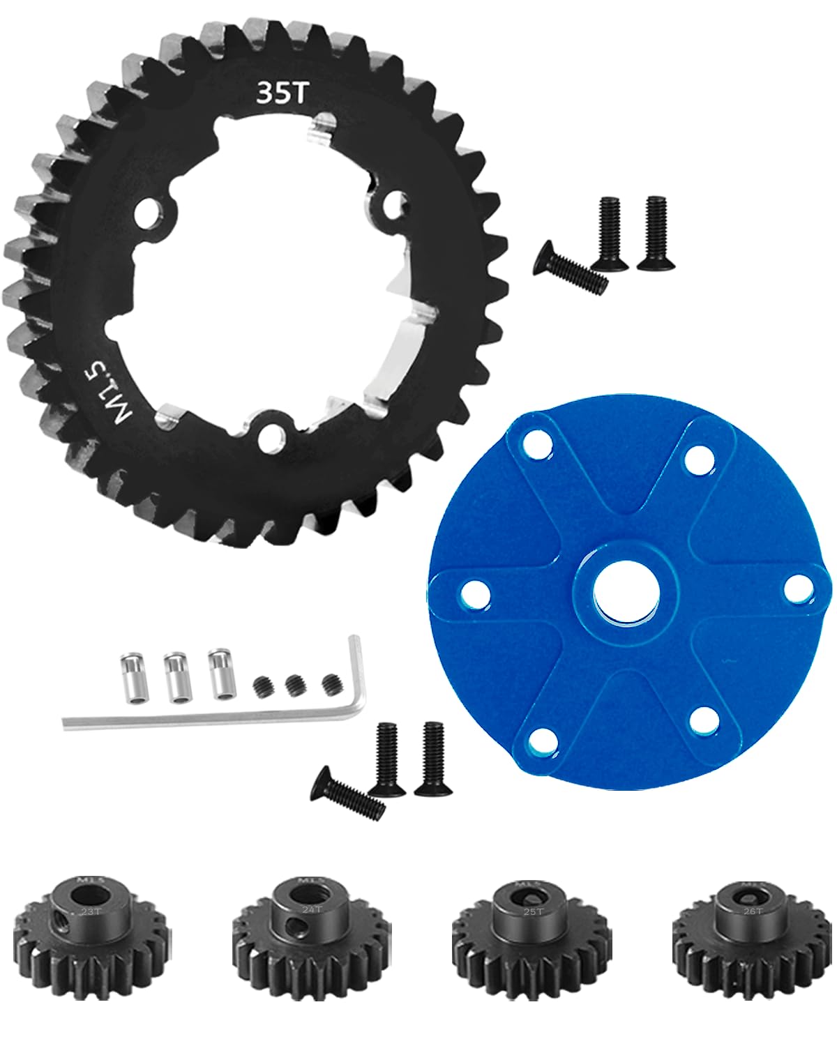 35T Spur Gear Cush Drive Upgrades Part for 1/5 X-Maxx 6S,8S Monster Truck,Aluminum Cush Drive Housing,Medium Carbon Steel 35T 1.5 Spur Gear with Pinion Gear(23T/24T/25T/26T),Navy Blue