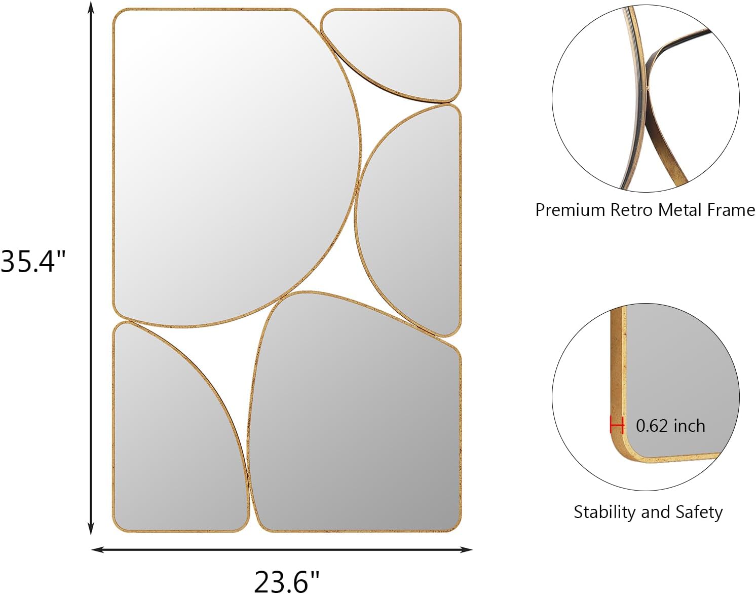 SHYFOY Antique Gold Mirror Wall Decorative, 35.4x23.6 Oblong Odd Mirrors Accent Abstract Mirror for Living Room Fireplace Bedroom Entryway - Image 4