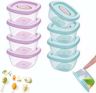 Nircho Bebek Maması Saklama Kapları, 8'li Paket 4 oz Hava Geçirmez Kapaklı Bebek Sütten Kesme Dondurucu Saksıları, Yeniden Kullanılabilir Bebek Maması Saklama Kapları, Mikrodalga ve Bulaşık Makinesinde