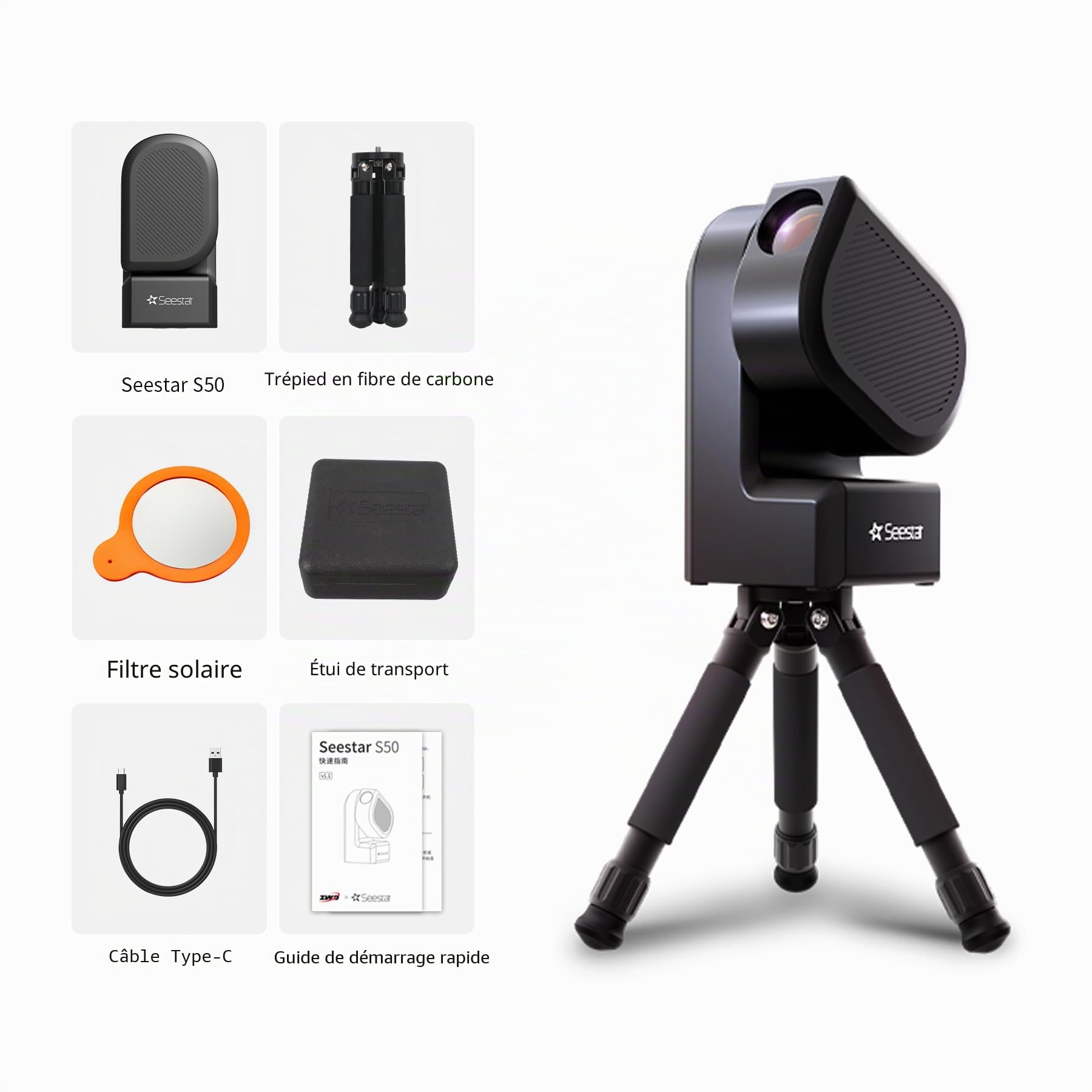 ZWO Seestar S50 Télescope Numérique Intelligent Tout-en-Un Autofocus Portable pour Débutants et Utilisateurs Expérimentés - Boîte Ouverte Comme Neuf