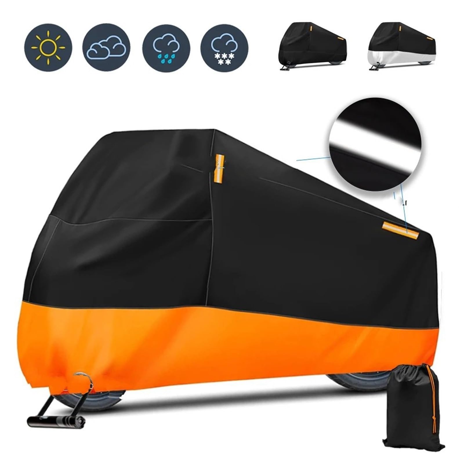 Pokrowiec na motocykl Wodoodporny pokrowiec na mot Pokrowiec na motocykl wodoodporny skuter zewnętrzny osłona UV osłona przeciwdeszczowa na oponę 125 250 300 350 750(Orange,L for 180-200cm)