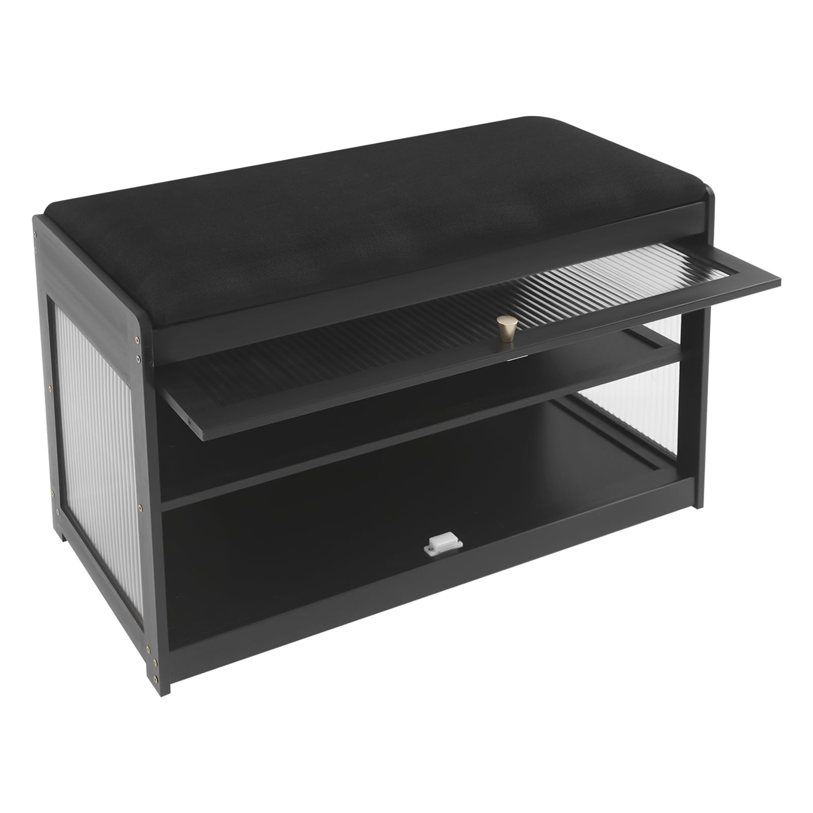Zapatero con banco y cojín, banco para zapatos con 2 estantes, almacenamiento de zapatos, banco zapatero con espacio de almacenamiento, banco para zapatos con puerta de acrílico transparente, banco