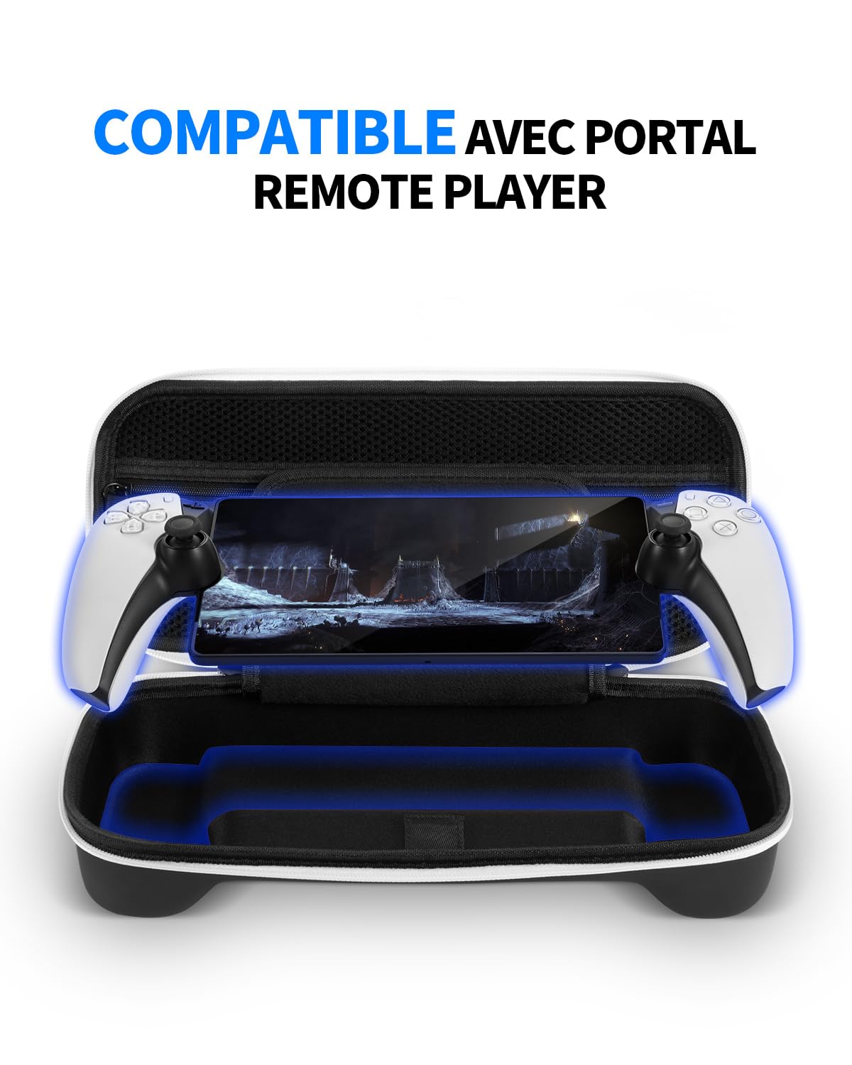 8 en 1 Kit D'accessoires Compatible avec Playstation Portal, Pochette Portable Rigide avec Housse Protection En Silicone Compatible avec PS5, Protecteur D'écran Avec 4 Thumb Grips, Noir & Blanc