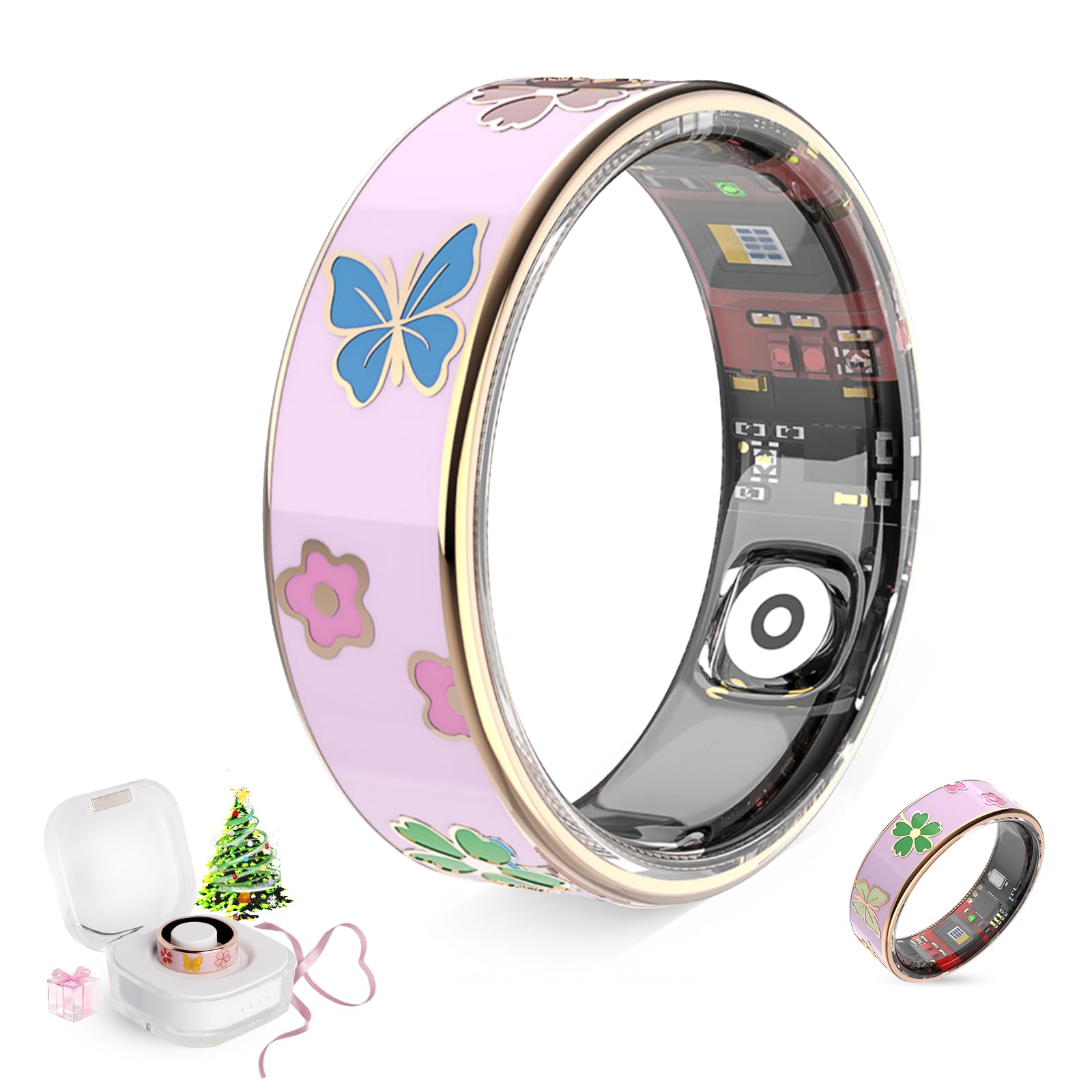 Govllfoz Smart Ring for Women & Men,Fitness Ring, Fit Couple,Sleep Tracker,Health Tracker with Heart Rate Monitor,for iOS Android Suitable for gifting (Pink, #8)