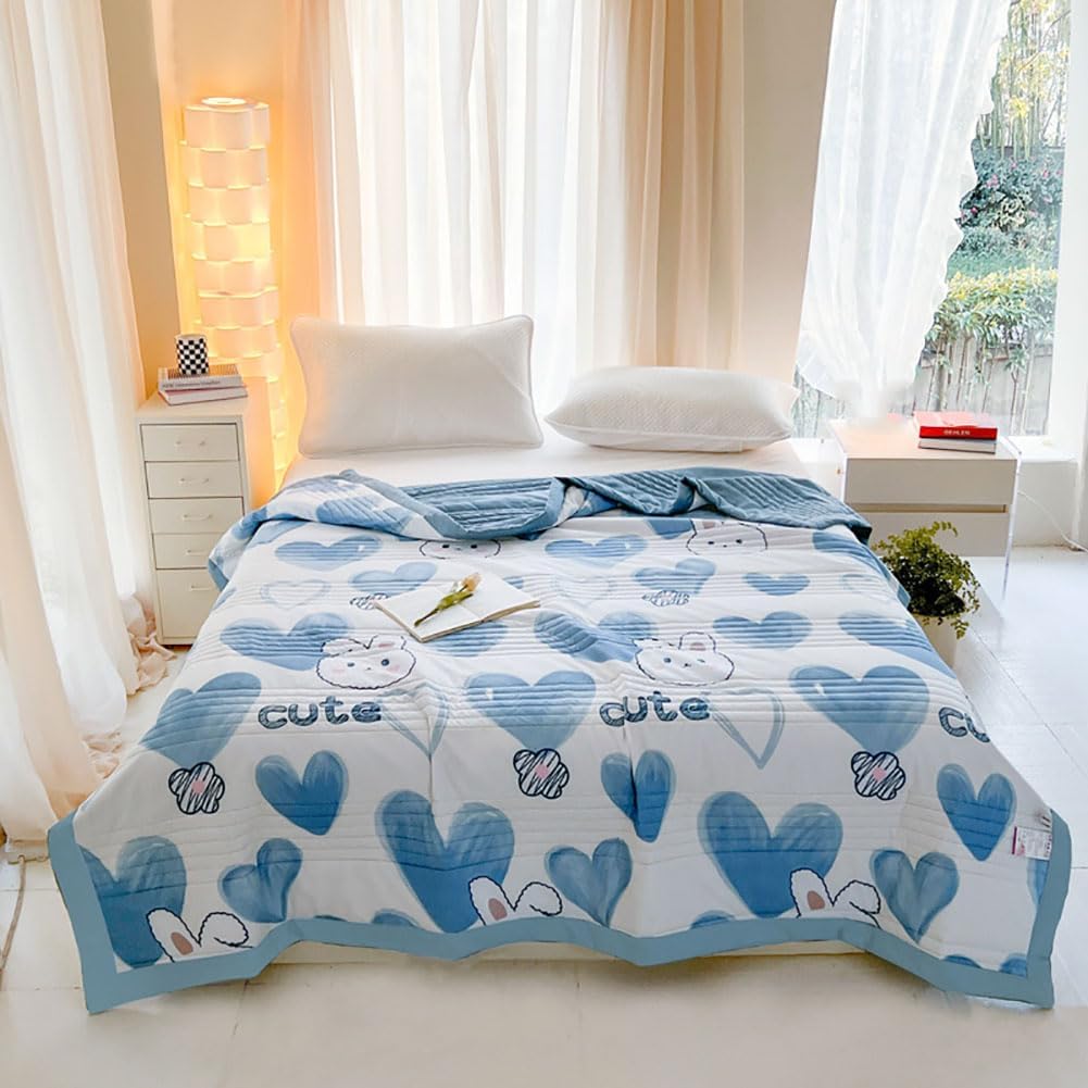 Lightweight Breathable Quilt for All Seasons Printed Bedding Ultra Soft Classic Washable Blanket for Couch Bed Sofa, Green