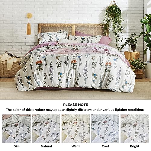 Image of Bedsure Comforter Set Full Size - Cute Floral Bedding Comforter Set, 3 Pieces, 1 Soft Reversible Coconut White Botanical Flowers Comforter and Pillow Shams