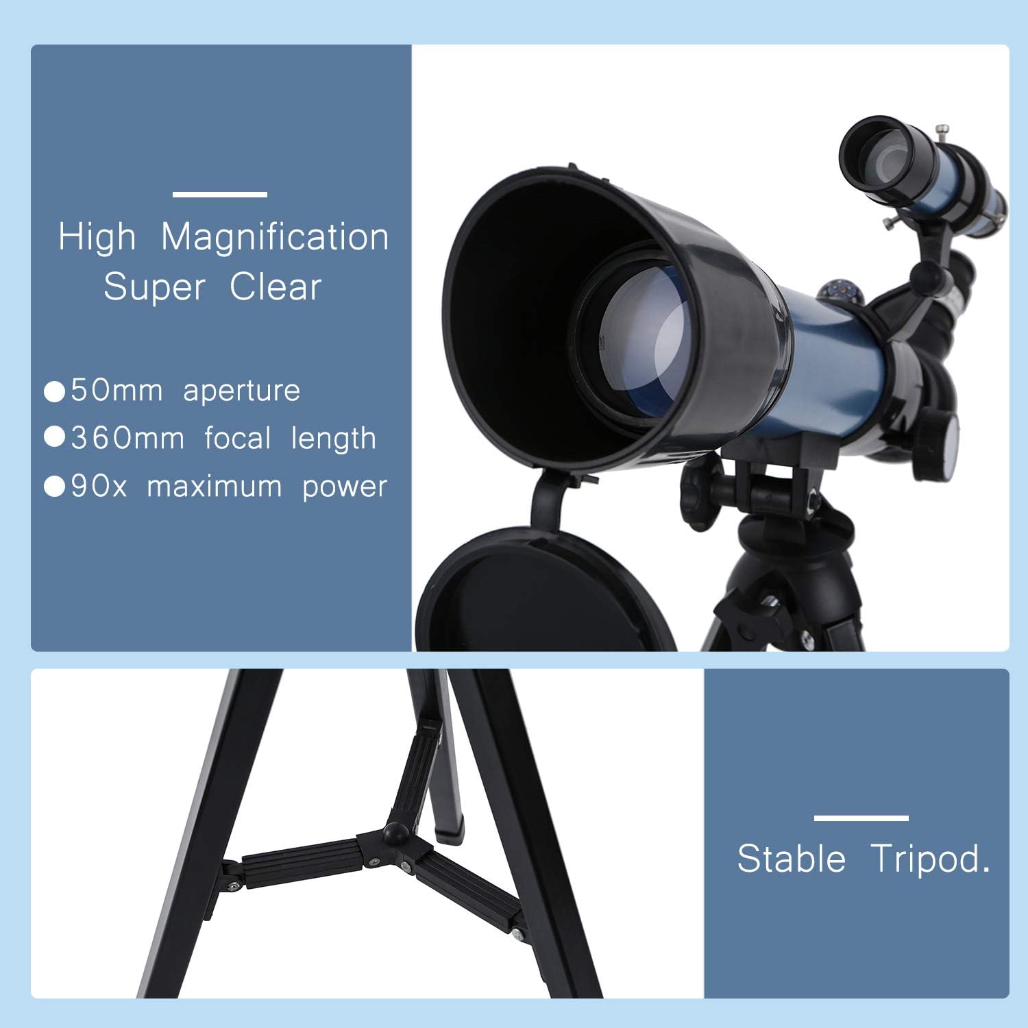 Astronomical Telescope 90X HD Monocular Telescope Refractor ting Scope Beginner Kids Telescope with 5×24 Finder Scope Tod and Compass for Star Gazing Bird Watching Camping
