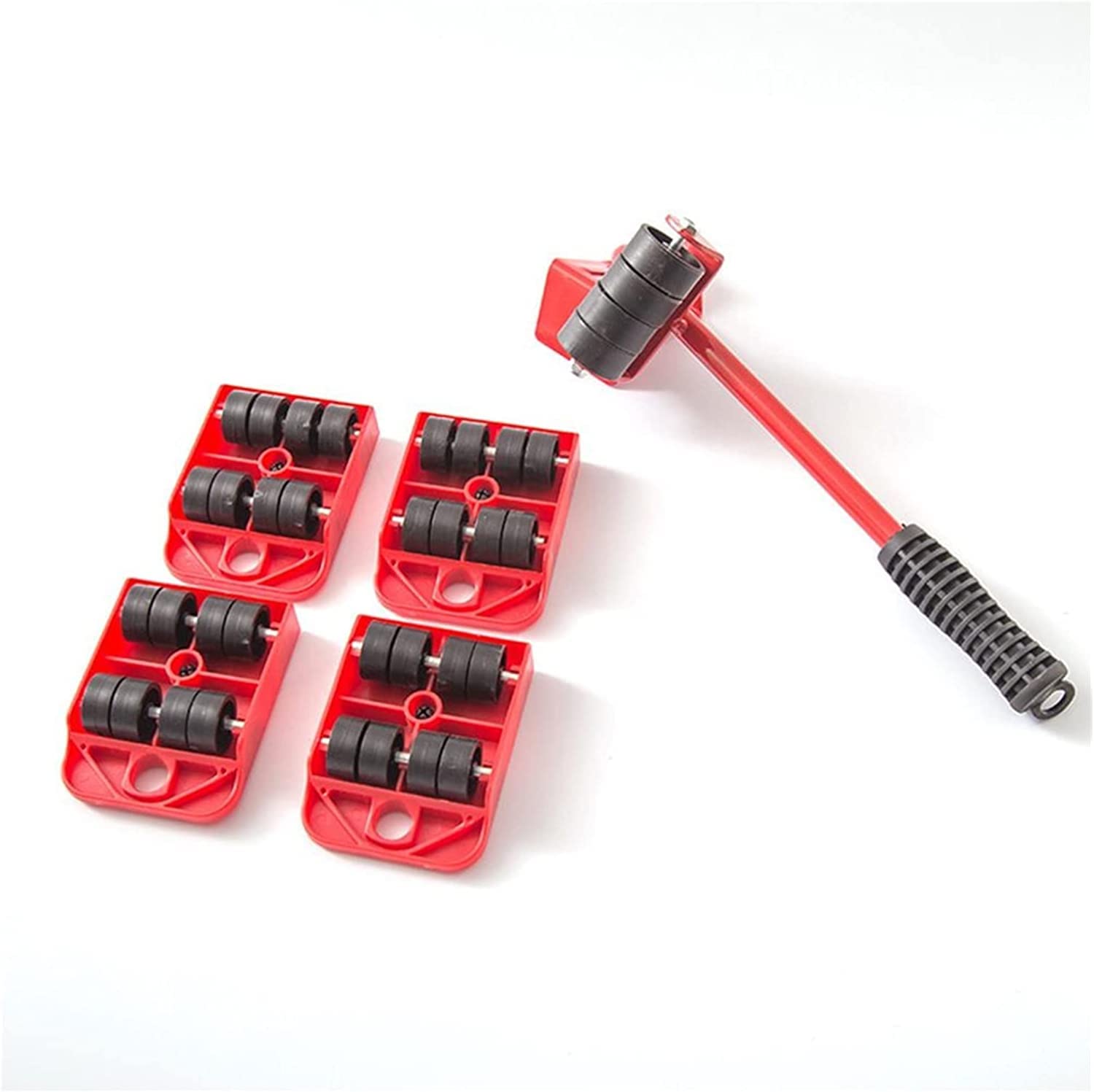 piede di porco barra di sollevamento, set di strumenti for la movimentazione di mobili 4 rulli + 1 sollevatore for il trasporto di ruote for oggetti pesanti Strumento for spostare la leva di sollevame