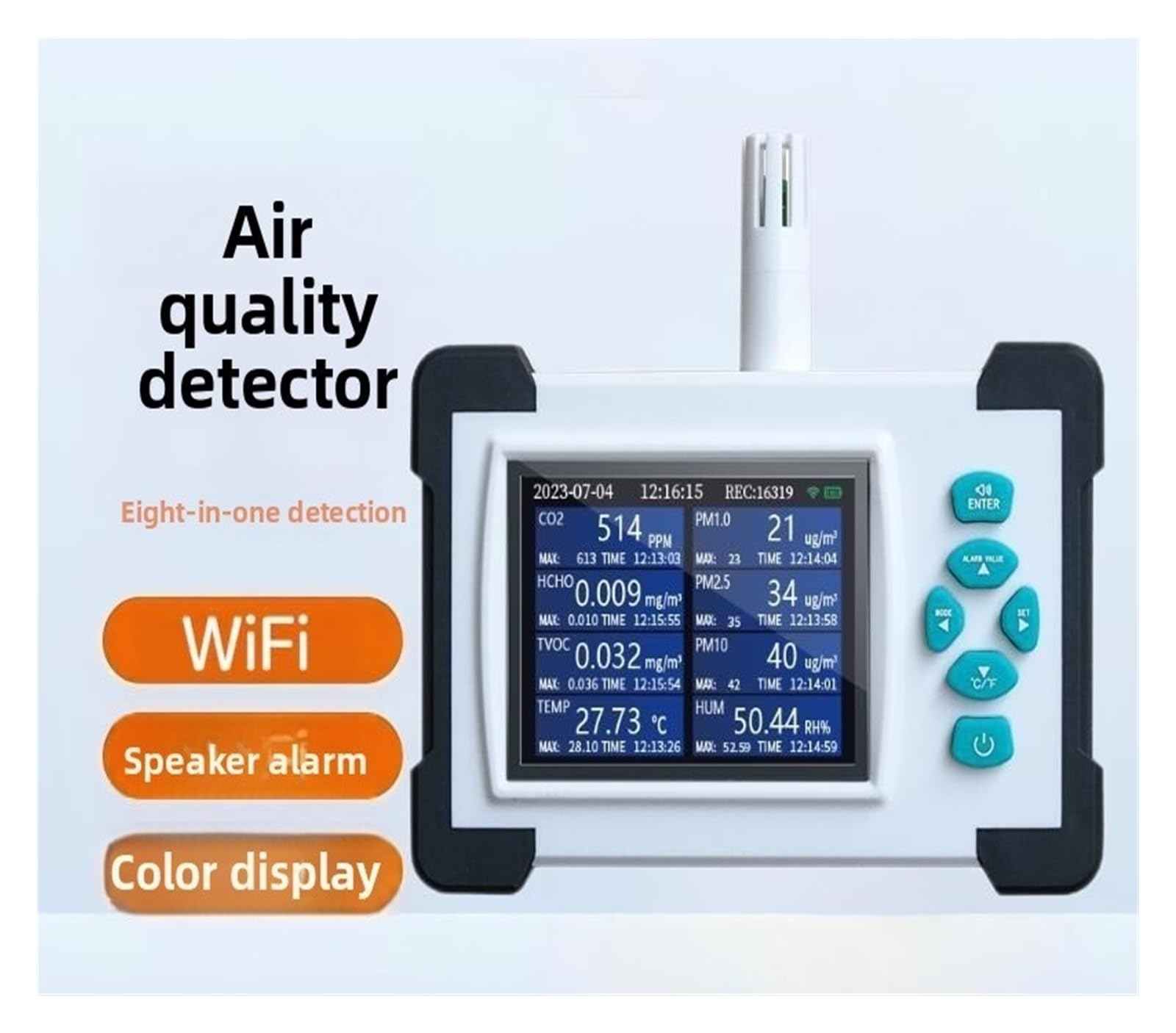 Monitor ści powietrza 8 w 1 Kolorowy ekran WiFi Detektor CO2 HCHO TVOC PM2.5
