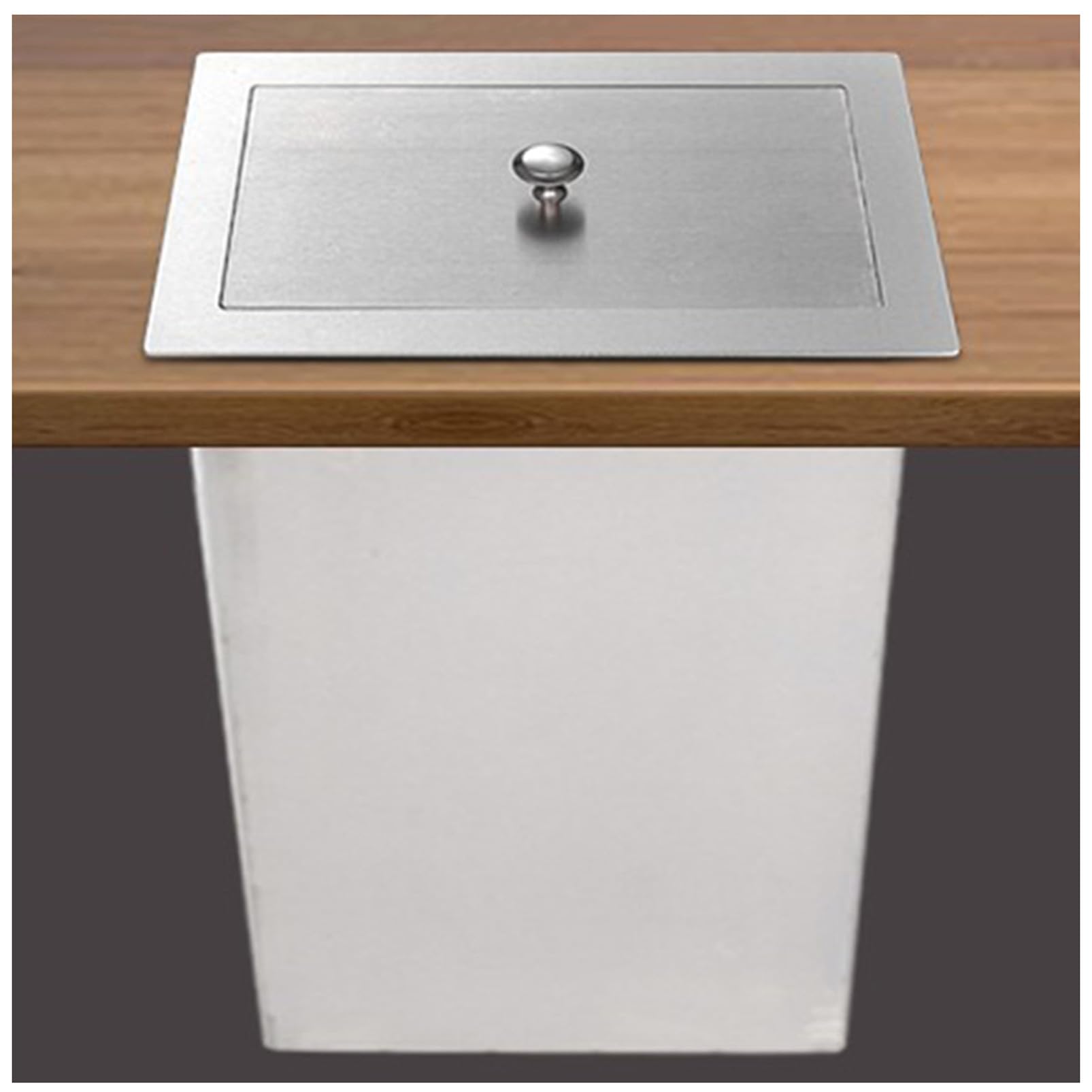 GLJTUO Countertop Built-in Trash Can, Stainless Steel Trash Chute with Lid, Recessed Waste Container for Kitchen Cabinet Insertion,Lid + Trash Can-rectangle