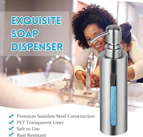 Miniatura 5 de BabyElf Dispensador de bomba de jabón de mano para baño, dispensador de jabón de platos de acero inoxidable para cocina, botella de bomba de líquido