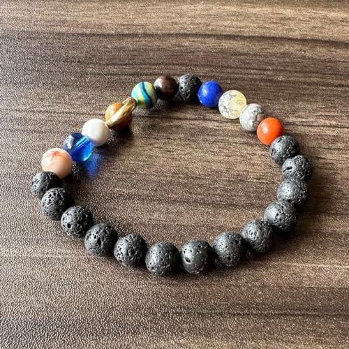 Fashion Galaxy Planet Saturn Lava Rock Stone Bracelet2