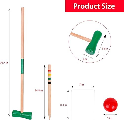 Miniatura 2 de GOTHINK Juego de croquet para 4 jugadores con bolas de madera para adultos y niños, juegos de verano al aire libre para escuela, campo, día de