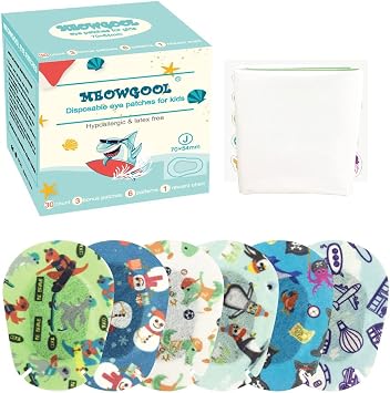 Adhesive Eye Patches for Little Boys, Junior Size, 30+3 Bonus Patches, 0-2yrs Dinosaurs | Adhesive Bandages for Amblyopia, Breathable, Light Block, Individually Wrapped, No Sticky Residue, Reward Poster, 0-2yr